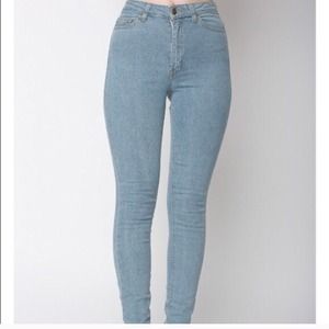 AA light denim pencil jeans