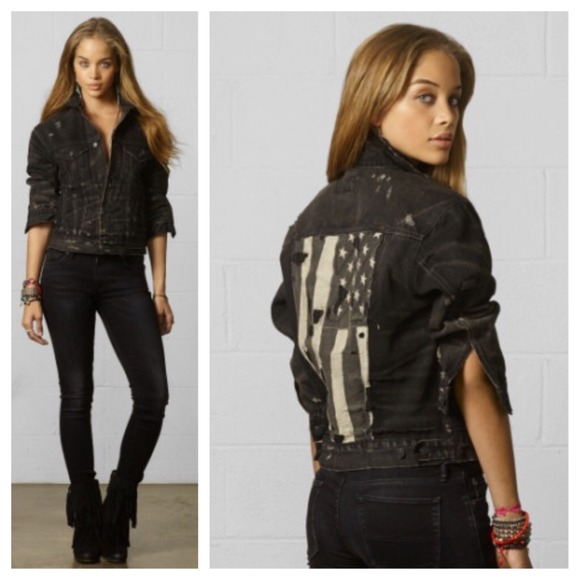 Ralph Lauren Jackets & Blazers - Ralph Lauren Distressed Flag Denim Jacket