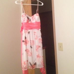 White dress with pink floral design