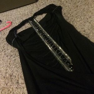 Backless cowl neck black dress