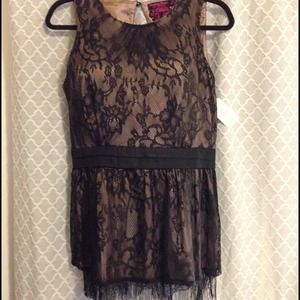 Black Lace over nude w/fringe bottom, sleeveless