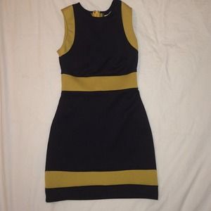 Dark navy & mustard colored tight fit dress
