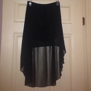 Decree, sheer hi-lo skirt, black