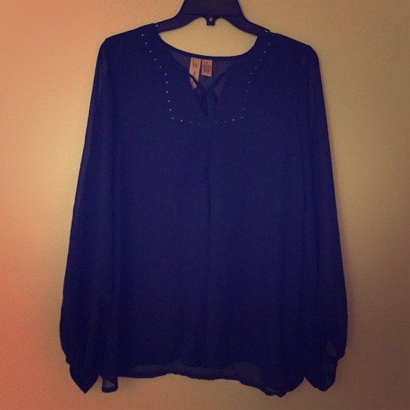 Sheer navy blue long sleeve with slits