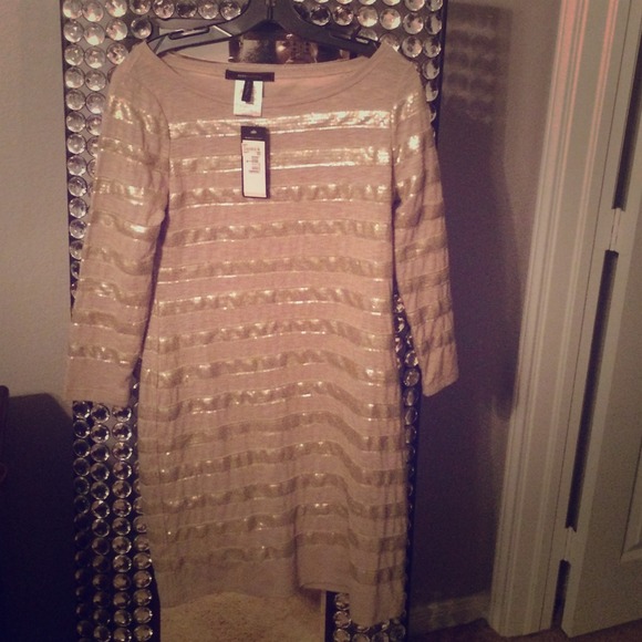 BCBG Dresses & Skirts - BCBG beige and gold Sequin dress NWT