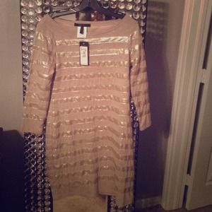 BCBG beige and gold Sequin dress NWT