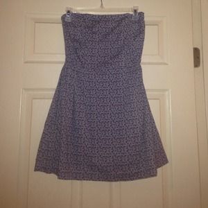 Strapless, light blue floral dress