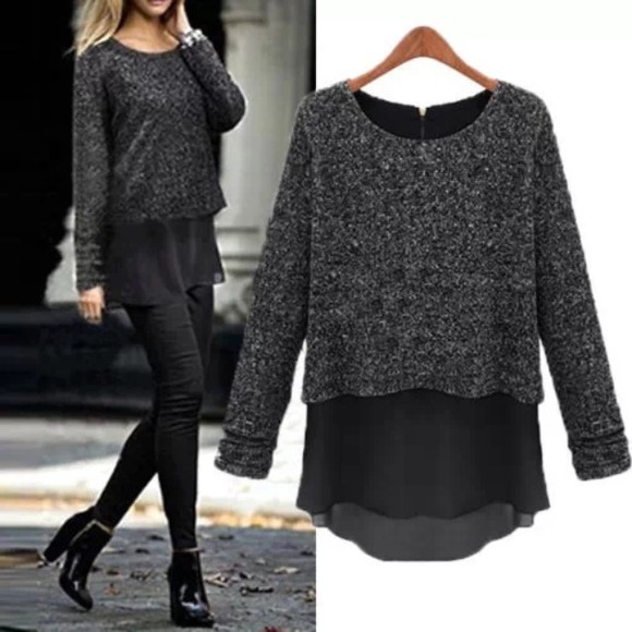 CHIFFON AND WOOL SHIRT TOP BLOUSE