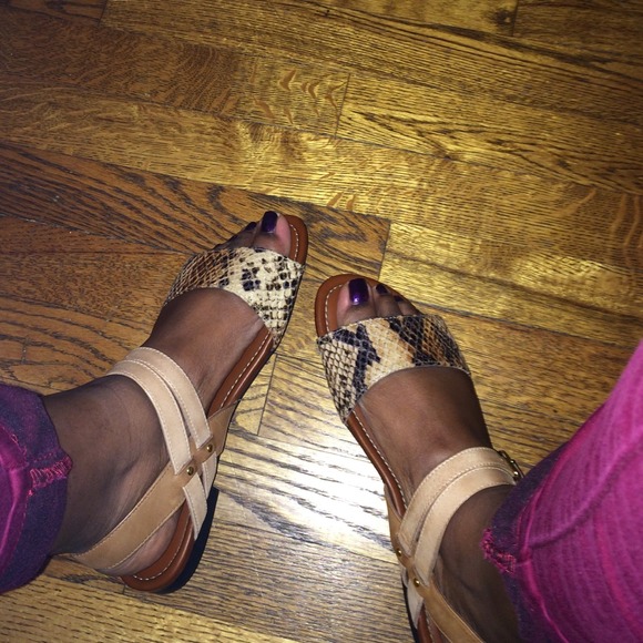 Tan-snakeskin print Clarks sandals