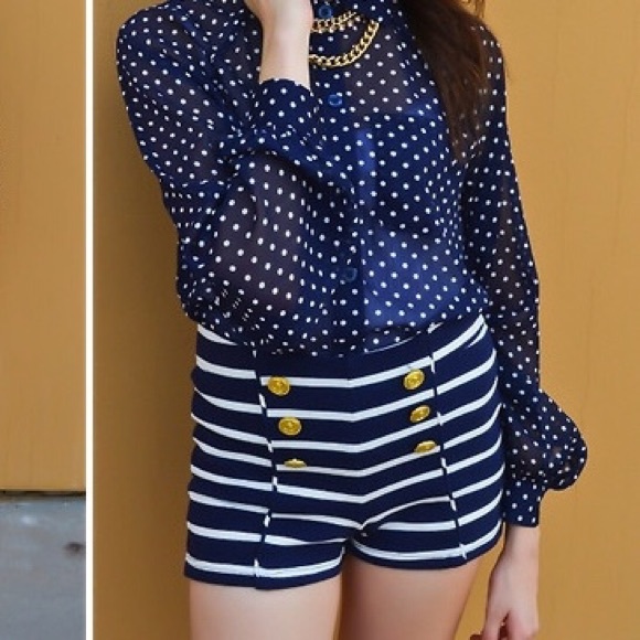 Forever 21 Pants - Forever 21 High-Waisted Nautical Striped Shorts