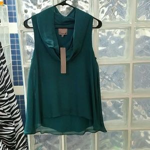 Dark Green Silk High/Low Top [aryn K]