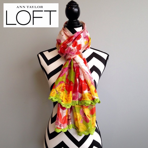 Ann Taylor LOFT Scarf with Embroidered Trim
