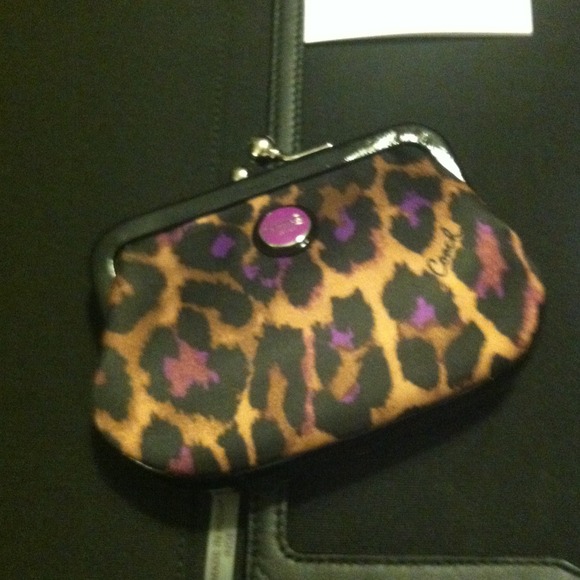COACH Signature Ocelot Violet Purple Coin Purse