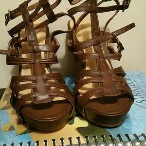 Brown gladiator heels with cork sole