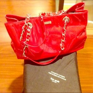 Kate Spade large red patten leather handbag.