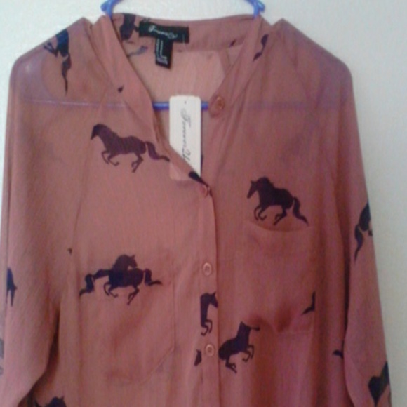 Forever 21sheer pony blouse horses unicorn