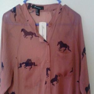 Forever 21sheer pony blouse horses unicorn