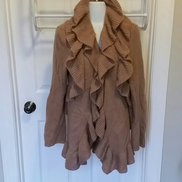 Soft brown ruffley sweater cardigan