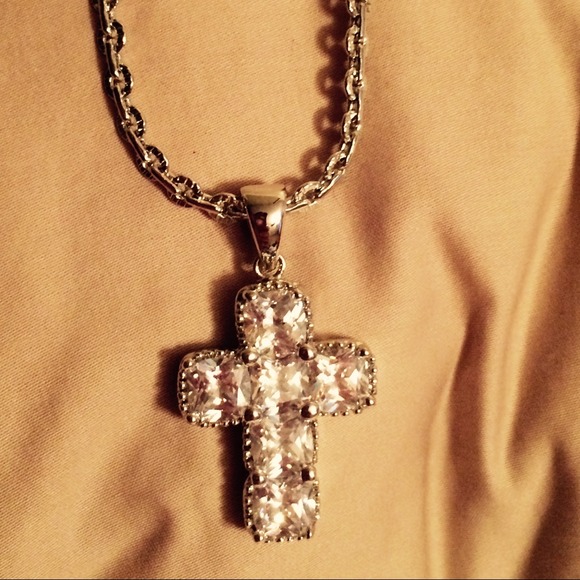 SOLD.   CZ Cross pendant and chain