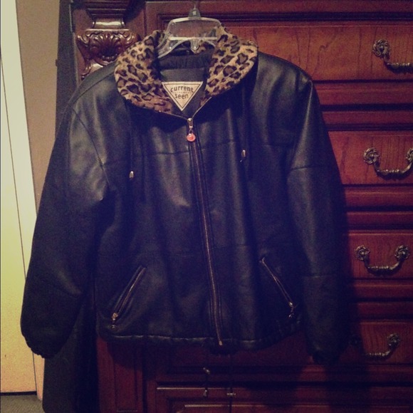 Black pleather with animal print.
