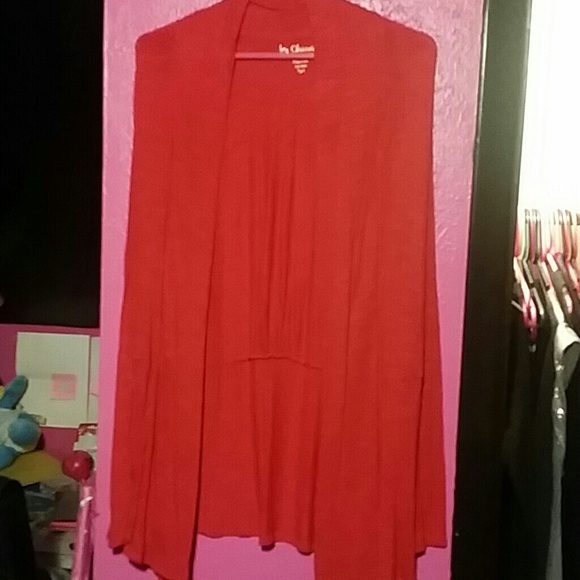 Red open front cardigan