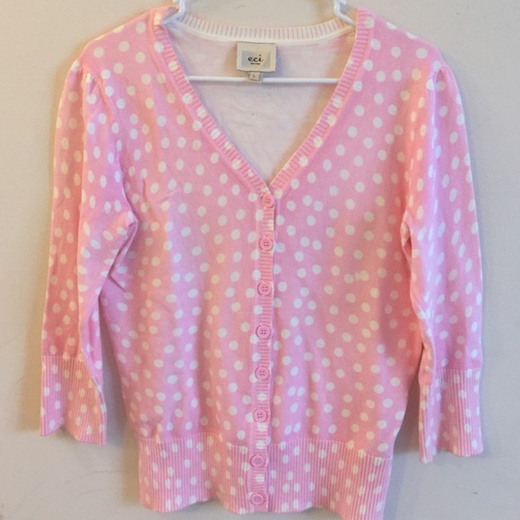 ECI Sweaters - NEW 🌸 Pink Polkadot Cardigan🌸