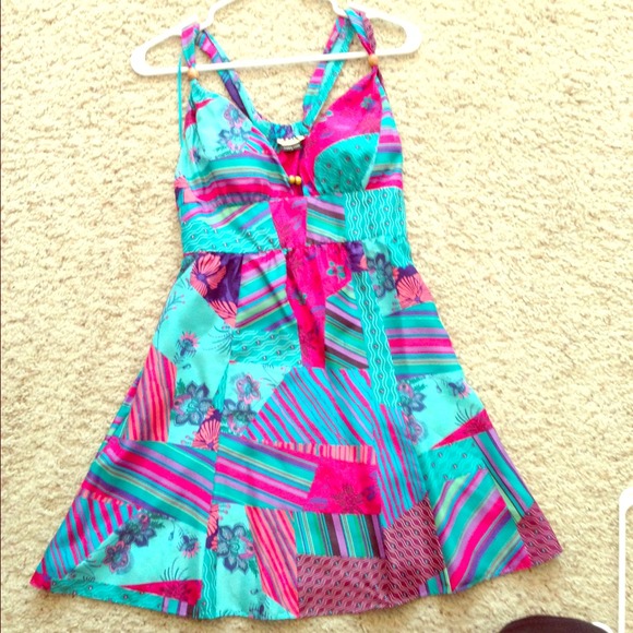 Guess SILK Dress Fuchsia Teal Purple printed
