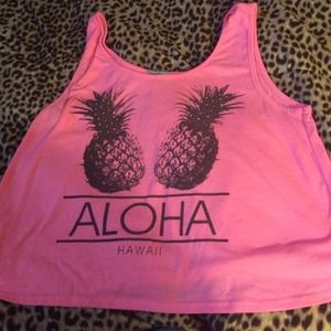 Aloha bright pink crooked shirt.