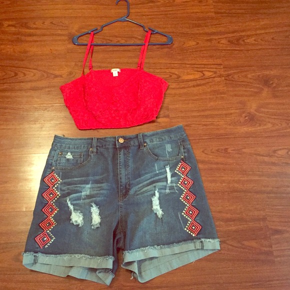 Denim - High waisted distressed jean shorts