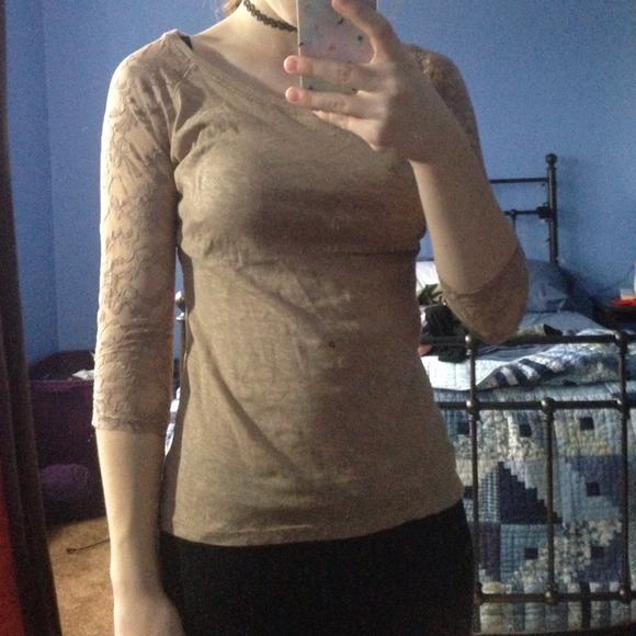 Beige top with lace sleeves