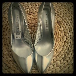 Silver high heel shoe