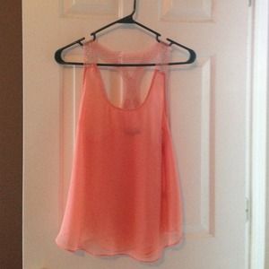 NWOT peach chiffon top, beaded razor back