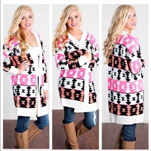 🎀Neon Pink Geometrical Print Cardigan🎀
