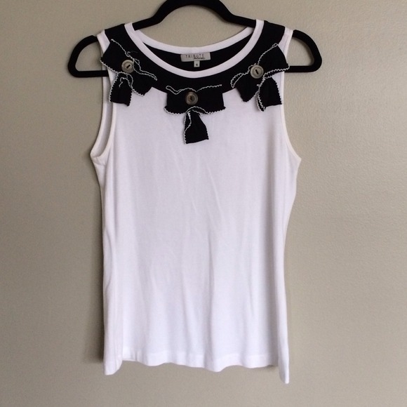 White sleeveless top with black bow detail- size s