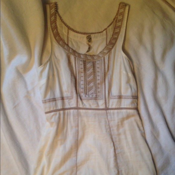 free people dress-cream w/ beige embroidery