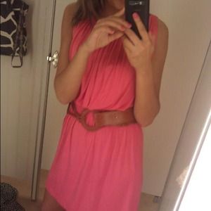 Coral dress with belt