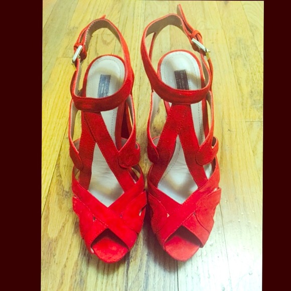 Zara red suede cut-out heels