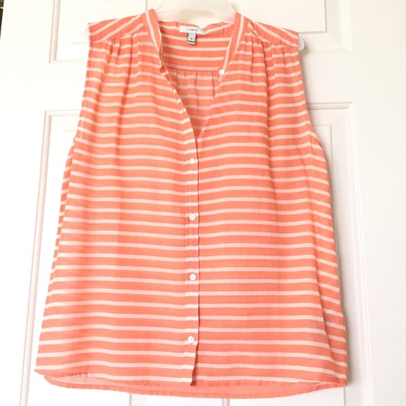 🆕J. Crew Coral and White Stripped Button Down!