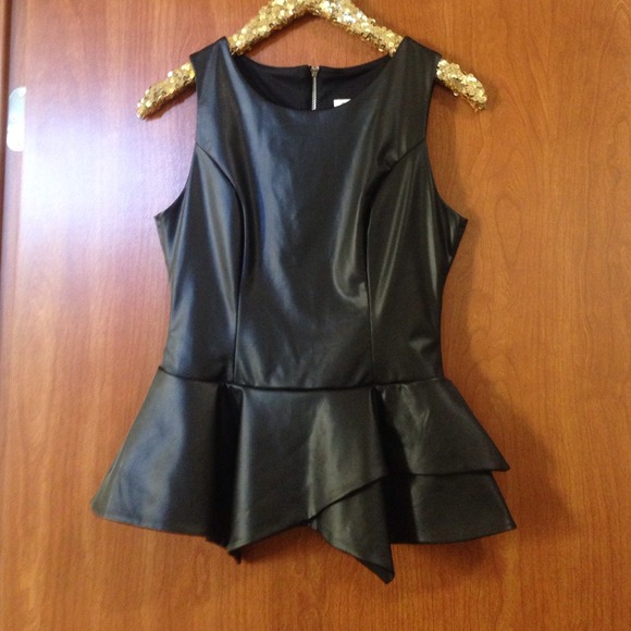 Arden B Leather Like Peplum Top