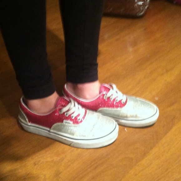 Pink and silver sparkles vans