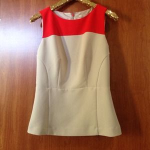 Banana Republic Red and Tan Peplum Top