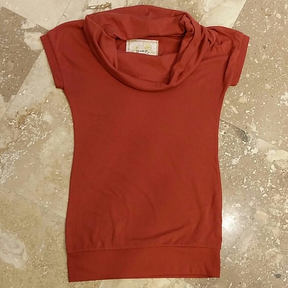 Burnt Orange Cowl Neck Short Sleeve Sweater!