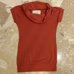 Burnt Orange Cowl Neck Short Sleeve Sweater!