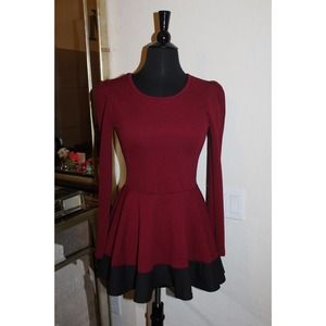 OXBLOOD MAROON PEPLUM LONG SLEEVE TOP SHIRT