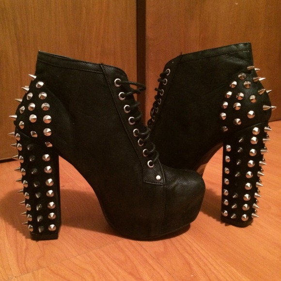 Platform Spike Black Suede Lace up Booties!