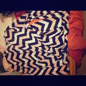 Black, white, pink chevron top