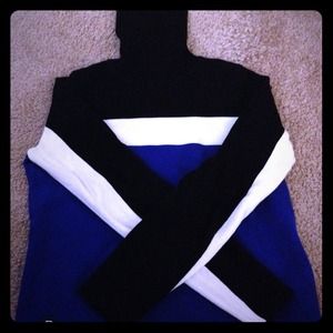 Blue, cream and black turtleneck