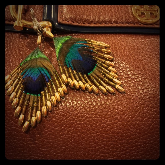 Unique Peacock & Gold Beaded Earings
