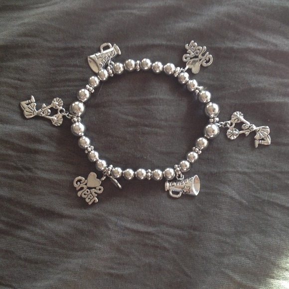 Silver cheer charm bracelet