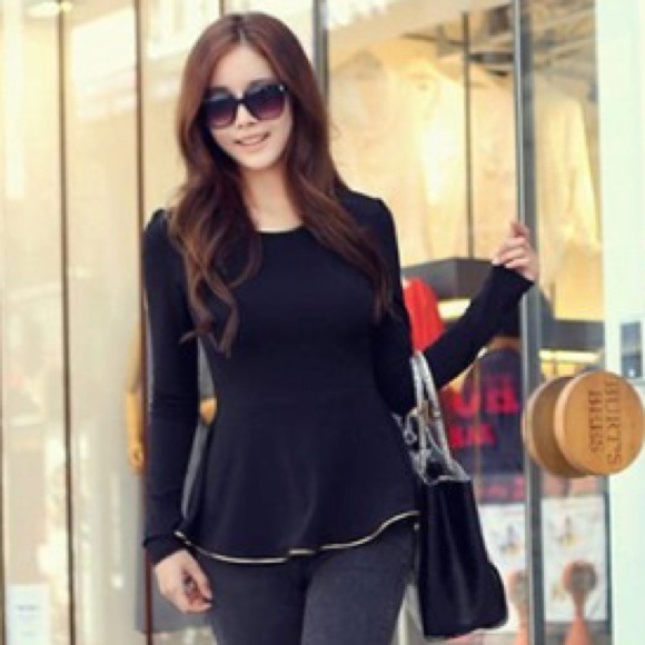 Black long sleeve peplum top